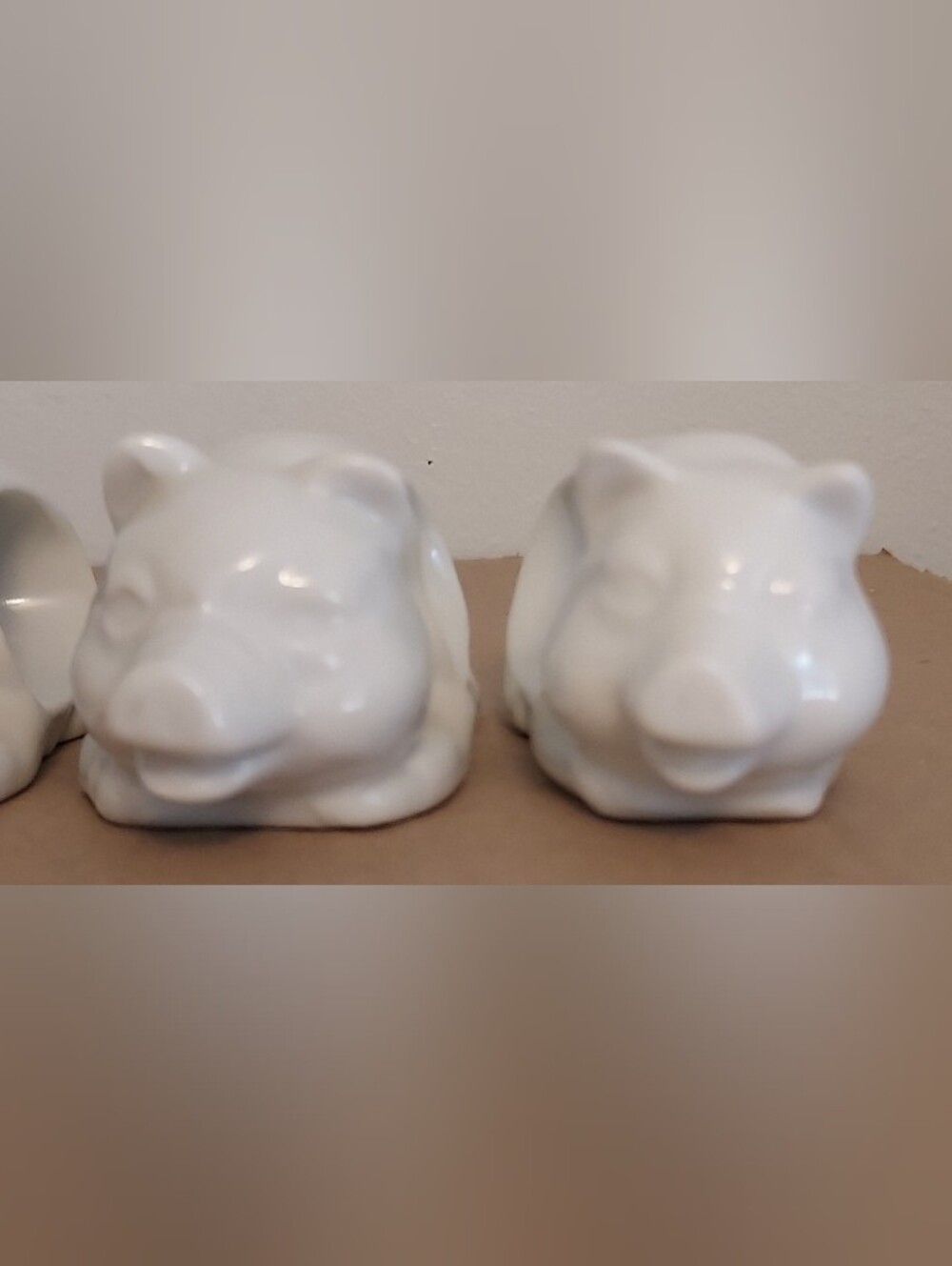 Vintage White Porcelain Pig Napkin Rings Set of 6 Mid Century Boho Table Decor